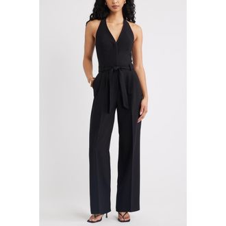 Open Edit Icon Twill Belted Jumpsuit in Black at Nordstrom, Size X-Large