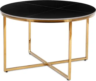 OEM Mesa De Centro De Cer&aacute;mica Marine De 80 Cm, M&aacute;rmol Negro Mate/dorado, Estilo Moderno Y Glamuroso