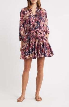 Cleobella Elvia Tie Waist Long Sleeve Minidress in Bergamot Print at Nordstrom Rack, Size Small