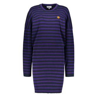 Kenzo Kleedjes, Dames, Paars, L, Katoen, Gestreepte Gebreide Jurk met Geribbelde Halslijn