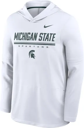Nike Michigan State Sideline Nike Mens Dri-FIT College Long-Sleeve Hooded Top in White | 03B9060NMST-594