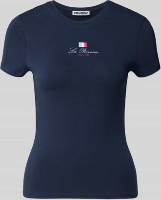 Review Slim Fit T-Shirt mit Rundhalsausschnitt und Frankreich-Motiv in Dunkelblau, Gr&ouml;&szlig;e XS