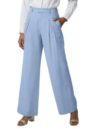 Jessica London Linen Wide-Leg Trouser in Azure Mist at Nordstrom, Size 26