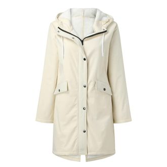 Generic Womens Waterproof Jackets Fuzzy Fleece Lined Rain Coats Windproof Zip Up Long Sleeve Windbreaker Outerwear Beige
