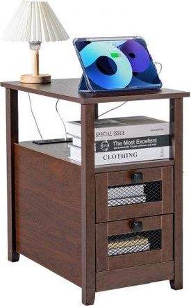 OEM Mesa Auxiliar Estilo Granja De 609 X 356 X 610 Mm, Mesa De Noche Estrecha De 4 Niveles Con Puertos Usb, Tomas De Corriente, Armario De Almacenamiento 