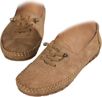 Generic Womens Comfortable Casual Loafers,Casual Lightweight Slip on Stitched Flat-Soled,Comfortable Breathable Walking Shoes (Khaki,5.5)