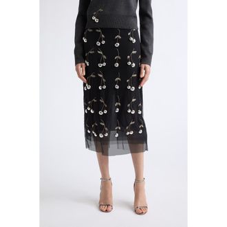 Monse Cherry Embellished Layered Tulle Skirt in Black at Nordstrom, Size 4