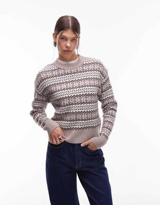 Levi's Ines - Maglione con motivo Fair Isle marrone multicolore