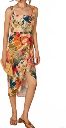 Dress Forum Tulip Hem Midi Wrap Dress In Beige