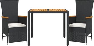 vidaXL Vidaxl - Set Comedor De Jard&iacute;n 3 Pzas Con Cojines Rat&aacute;n Sint&eacute;tico Negro