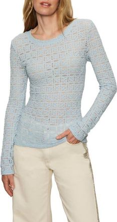 Sanctuary Perfect Long Sleeve Puckered Lace T-Shirt in Aquamarine Blue at Nordstrom, Size Xx-Large