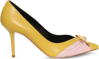 Elisabetta Franchi Leren pumps met strikdetail - Geel