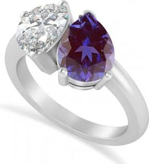 Allurez Pear/Pear Diamond & Lab Alexandrite Toi et Moi Ring 18k White Gold (4.00ct)