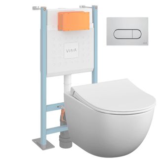 Vitra Pack Inodoro Suspendido Vitra Sento Blanco Mate + Estructura Autoportante V-fix Core + Placa Round Cromada