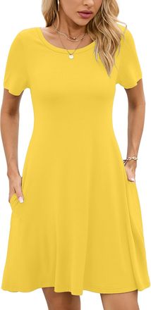 Generic Womens Summer Dresses Casual T-Shirt Short Sleeve Dress Loose Swing Short Dress with Pockets Yellow