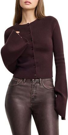 Good American Ribbed Bell Sleeve Cardigan in Bark003 at Nordstrom Rack, Size X-Large
