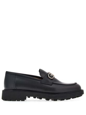 Ferragamo Gancini-plaque leather loafers - men - CALFSKIN/CALFSKIN/Goat Skin - 7.5 Regular - Black