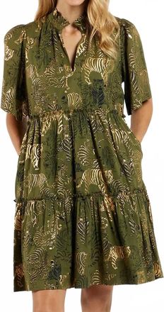 Jude Connally Shirley Dress In Tiger Safari Loden Gold