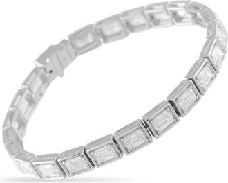Luxury Bazaar 18K White Gold 11.30 ct Emerald-Cut Diamond Line Bracelet ALB-19426-1