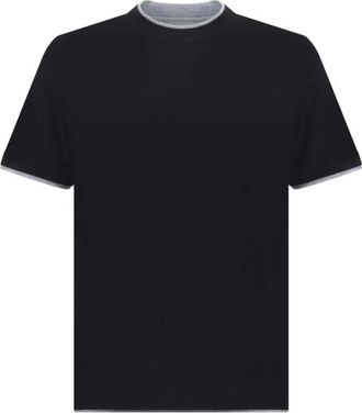 Brunello Cucinelli Brunello Cucinelli, T-Shirts, male, Black, Size: L Elegant Double Layer Cotton T-Shirt