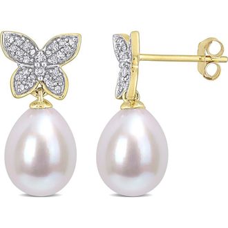 Delmar Diamond & 8.5-9mm Freshwater Pearl Earrings - 0.14ct in White at Nordstrom Rack