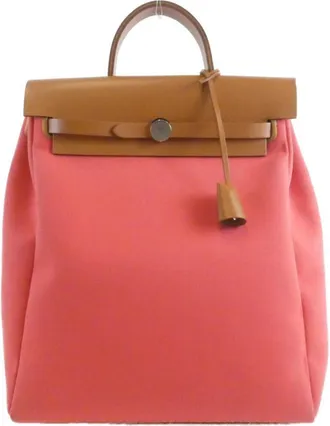 Herm&egrave;s Bougainvillier Fauve Toile Officier Backpack Pouch (Pre-Owned)