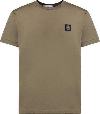 Stone Island Tops, Heren, Groen, XL, Katoen, Slim-fit T-shirt met Compass patch