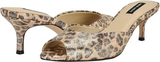 Nine West Womens Nine West Luvlie Sandal Gold Shimmer Leopard Kitten Heel Slide GAL2108