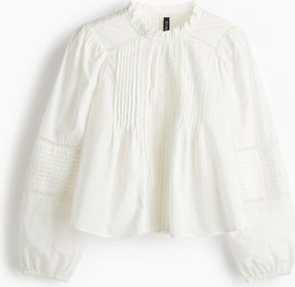 H&M Baumwollbluse mit Biesenfalten - White