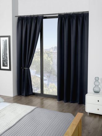 Emma Barclay Cali Pencil Pleat - Black Woven Thermal Blackout Curtains - Width 46 x Drop 84 (117 x 213cm) - Single for Door - Emma Barclay | TJ Hughes