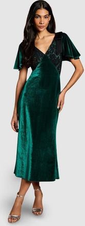 Coast Velvet Lace Mix Short Sleeve Midi Dress in Emerald at Nordstrom, Size 12