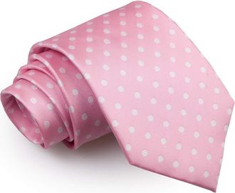 DQT Men Pink Solid Plain Stripe Floral Paisley Polka Dot Neck Tie - Polka Dot Classic Pink