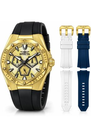 Invicta Speedway 51131 Herenhorloge - Quartz Uurwerk - Roestvrij Staal met Gouden Wijzerplaat - 45 mm - Met Extra Bandjes