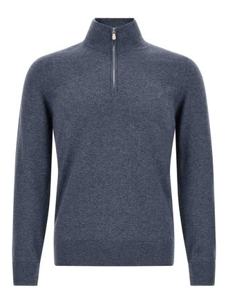Brunello Cucinelli Blue Half-Zip Jumper
