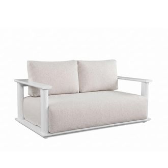 Kerama Sof&aacute; de jard&iacute;n de 2 plazas de aluminio blanco y cojines beiges