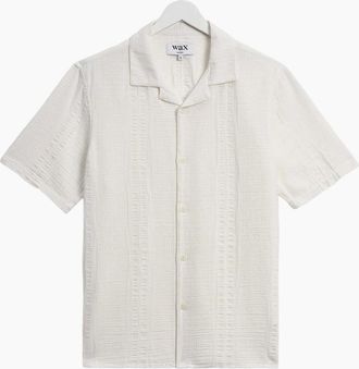 Wax London Mens Wax London Didcot Double Weave Seersucker Short Sleeve Shirt - Cream - Size: Regular/40