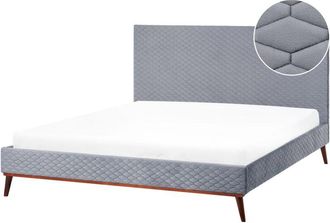 Beliani Letto Imbottito Velluto Grigio Rete Doghe Testiera Imbottita 180 x 200 cm Bayonne