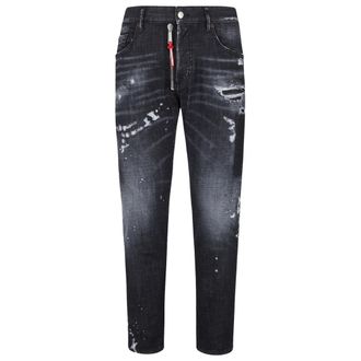 Dsquared2 Mens Skater Jean Ripped Thighs Paint Splatter Black Wash Jeans Cotton - Size 28W/30L