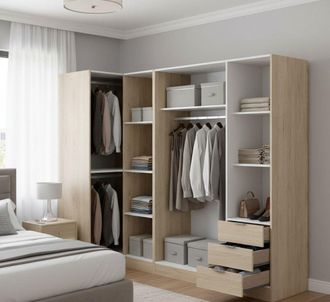 Dmora Armario Dmezzan, Mueble De Esquina Para Dormitorio, Armario De Esquina Con 5 Puertas Batientes, 214x91h184 Cm, Roble - Dmora