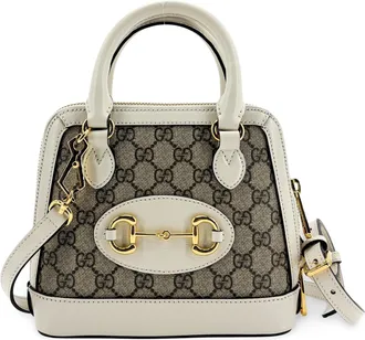 Gucci Horsebit 1955 Top Handle Gg Coated Canvas With Leather Beige Canvas Handbag (Pre-Owned)