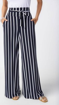 Joseph Ribkoff Striped Silky Knit Wide-Leg Pants In Midnight Blue/multi