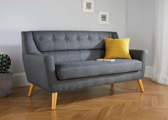 Birlea 3 Seater Sofa Birlea Lambeth Settee Modern Retro Style Fabric Wood Legs