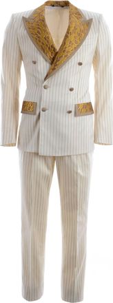 Dolce & Gabbana Men Gold Lapel & Pockets Striped Suit