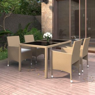 vidaXL Vidaxl - Set De Comedor De Jard&iacute;n 5 Pzas Rat&aacute;n Sint&eacute;tico Vidrio Beige