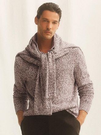 Reiss White & camel Cotton-blend Marled Half-zip Polo Jumper, Xxl