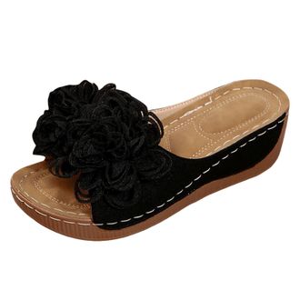 Generic Thick Soled Wedge Heeled Womens Slippers Fashionable Casual Flower Shaped Soft Cushion Sandals Platform Summer Sandals For Women 2026 Trendy (7.5)