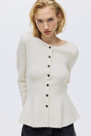 H&M Rib-knit Peplum Cardigan in Cream at Nordstrom, Size Xx-Large