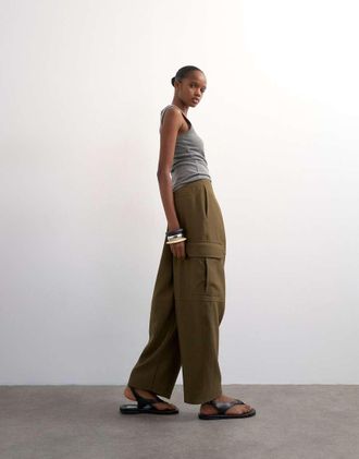 Topshop Pantaloni cargo sartoriali kaki-Marrone