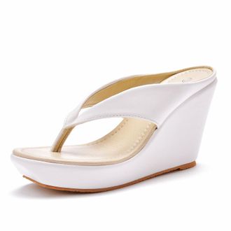 Generic Flip Flops for Womens Platform Wedge Sandals Espadrilles Thong Sandals Wedge High Heels Slippers for Beach/Indoor Outdoor,White,10 UK