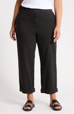 Eileen Fisher Organic Cotton Ankle Straight Leg Pants in Black at Nordstrom, Size 2X